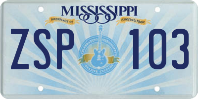 MS license plate ZSP103