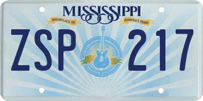 MS license plate ZSP217