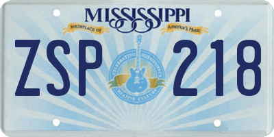 MS license plate ZSP218
