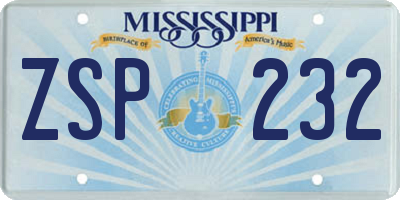 MS license plate ZSP232