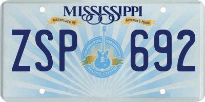 MS license plate ZSP692