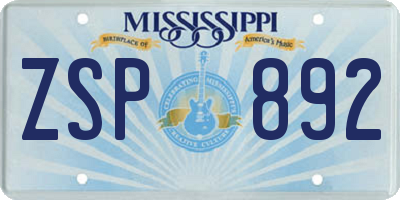 MS license plate ZSP892