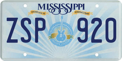 MS license plate ZSP920