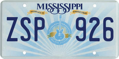 MS license plate ZSP926