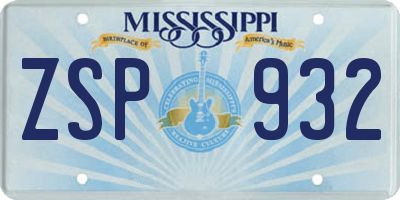 MS license plate ZSP932