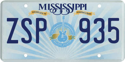 MS license plate ZSP935