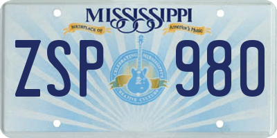 MS license plate ZSP980