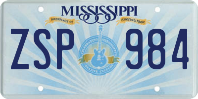 MS license plate ZSP984