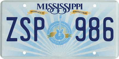 MS license plate ZSP986
