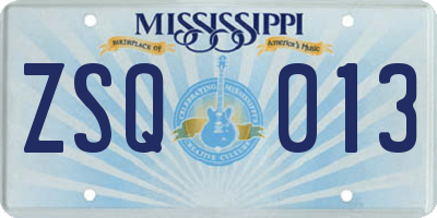MS license plate ZSQ013