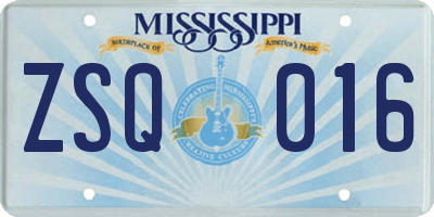 MS license plate ZSQ016