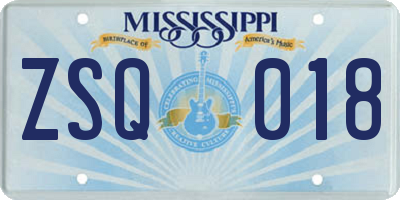 MS license plate ZSQ018