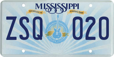 MS license plate ZSQ020