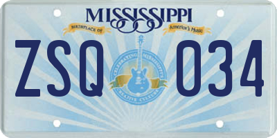 MS license plate ZSQ034