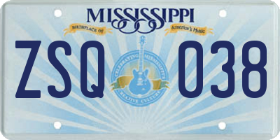 MS license plate ZSQ038