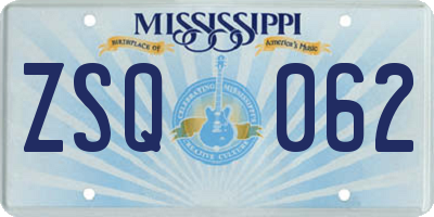 MS license plate ZSQ062