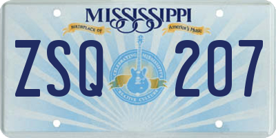 MS license plate ZSQ207