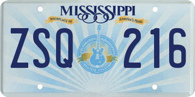 MS license plate ZSQ216
