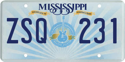 MS license plate ZSQ231