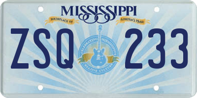 MS license plate ZSQ233
