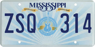 MS license plate ZSQ314