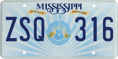 MS license plate ZSQ316
