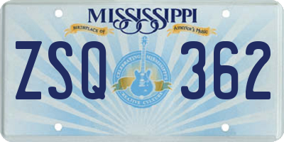 MS license plate ZSQ362