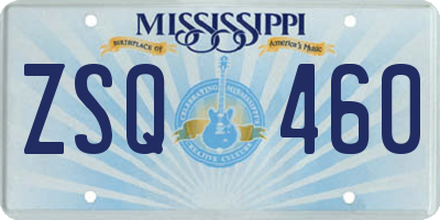 MS license plate ZSQ460