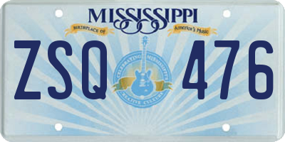 MS license plate ZSQ476