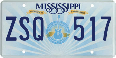 MS license plate ZSQ517