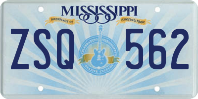 MS license plate ZSQ562