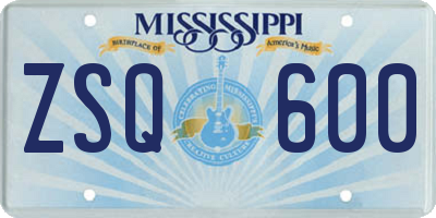 MS license plate ZSQ600