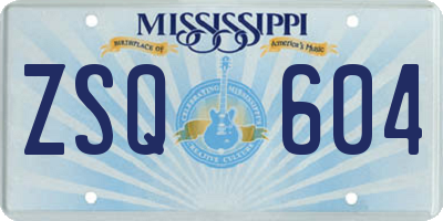 MS license plate ZSQ604
