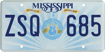 MS license plate ZSQ685
