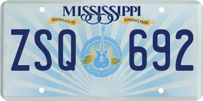 MS license plate ZSQ692