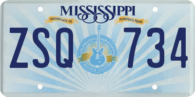 MS license plate ZSQ734
