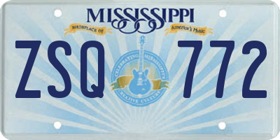 MS license plate ZSQ772