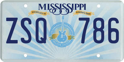 MS license plate ZSQ786