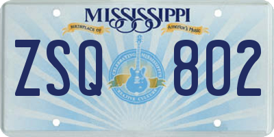 MS license plate ZSQ802
