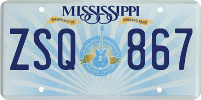MS license plate ZSQ867