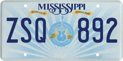 MS license plate ZSQ892