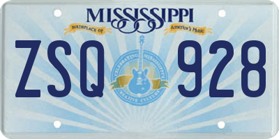 MS license plate ZSQ928