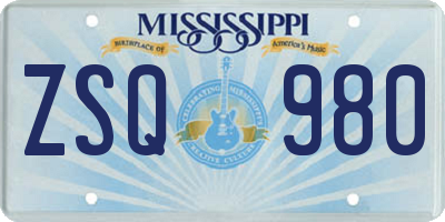 MS license plate ZSQ980