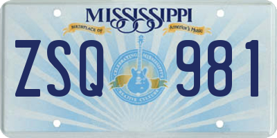 MS license plate ZSQ981