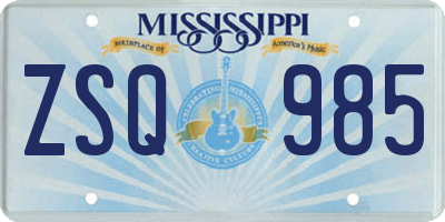 MS license plate ZSQ985