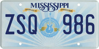 MS license plate ZSQ986