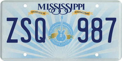 MS license plate ZSQ987