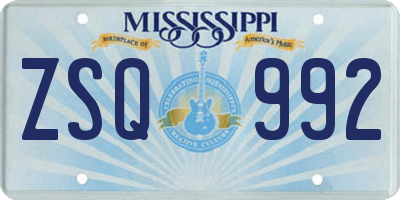 MS license plate ZSQ992