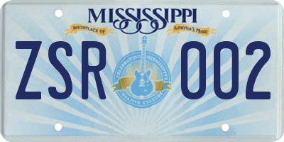 MS license plate ZSR002