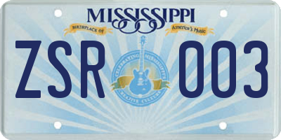 MS license plate ZSR003